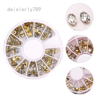 💎✨ คริสตัลติดเล็บ เพชรตกแต่งเล็บ ตลับกลม12ช่อง ใช้ได้สองด้าน