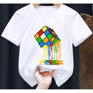 เสื้อยืด พิมพ์ลายลูกบาศก์ Meltingcube Rubiks สีดํา สไตล์ฮาราจูกุ สําหรับเด็กผู้ชาย และเด็กผู้หญิง