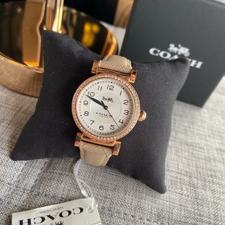 🎀 (สด-ผ่อน) นาฬิกา สายหนังสีเบจ ตัวเรือน สีโรสโกล์ด 14503394 Coach Womens Madison Rose Gold-tone Beige Leather Watch