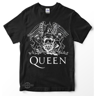 เสื้อยืดผ้าฝ้ายเสื้อยืด พิมพ์ลายโลโก้ QUEEN QUEEN bohemian rhapsody สไตล์วินเทจ โอเวอร์ไซซ์ สีดําL XL  XXL 3XL