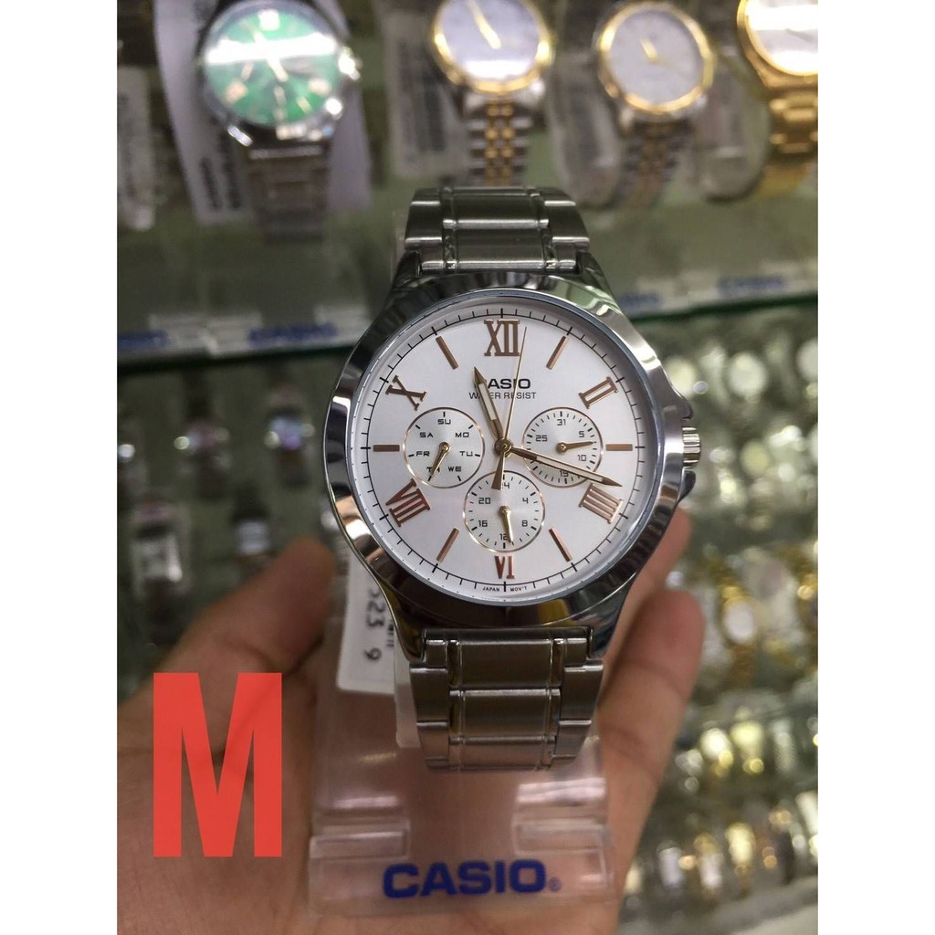 ของแท้-ประกันศูนย์-1-ปี-นาฬิกาผู้ชาย-casio-รุ่น-mtp-v300d-กล่อง-คู่มือ-ใบรับประกัน-ครบ