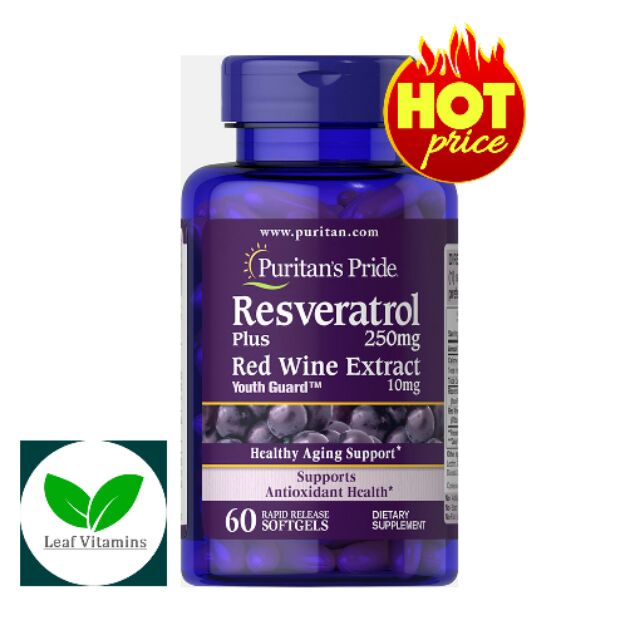 ภาพหน้าปกสินค้าPuritan's Pride Resveratrol 250 mg plus Red Wine Extract / 60 Softgels จากร้าน leafvitamins บน Shopee