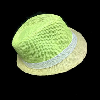 หมวกทรงไมเคิล สีทูโทน เขียว-ครีม คาดรอบหมวกด้วยผ้าสีขาว