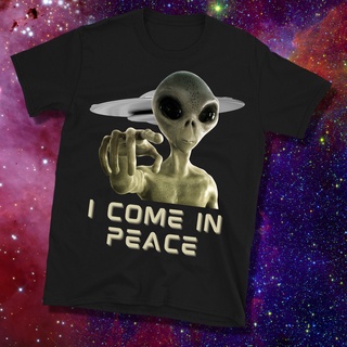 เสื้อยืดโอเวอร์ไซส์เสื้อยืด I Come In Peace, Alien, Funny Ufo, Flying Saucer สีเขียวสําหรับทํากิจกรรมข้างนอกS-5XL