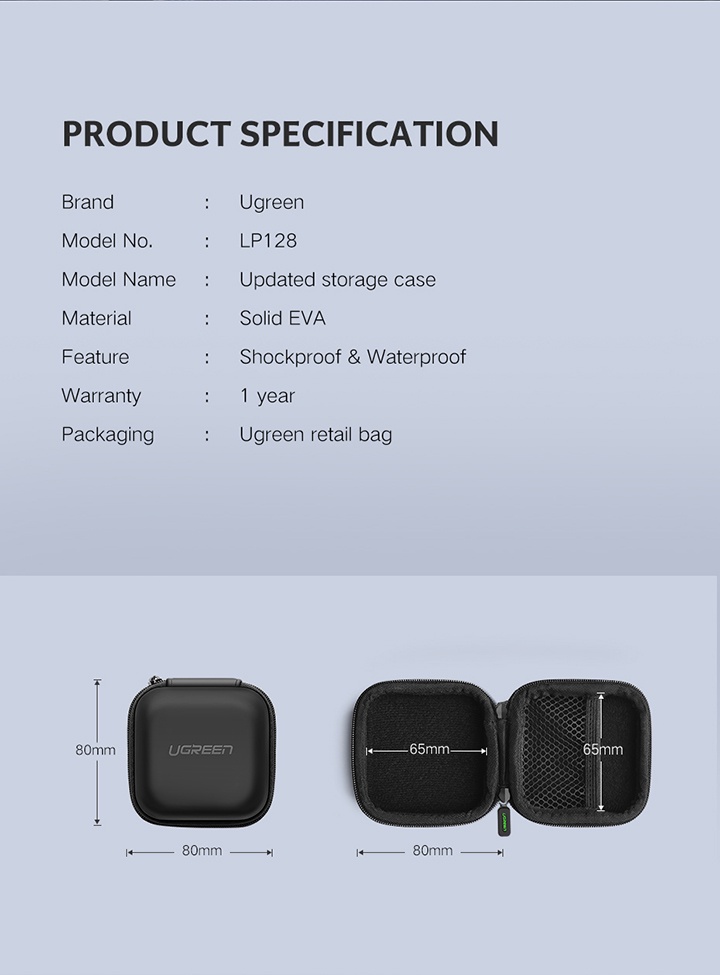 คำอธิบายเพิ่มเติมเกี่ยวกับ Ugreen Storage Bagกล่องเคส สำหรับจัดเก็บหูฟัง เมมโมรี่การ์ด ขนาด 8x8x4 ซม.ไซซ์ S