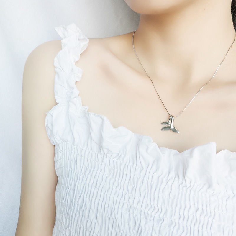 new-korean-necklaces-silver-fish-tail-pendant-necklace-girls-ins