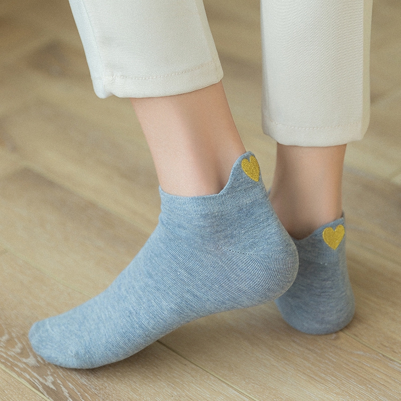 embroidery-gold-heart-love-pattern-ankle-socks-women-spring-summer-solid-color-fashion-korean-cotton-casual-female-socks-size-35-39