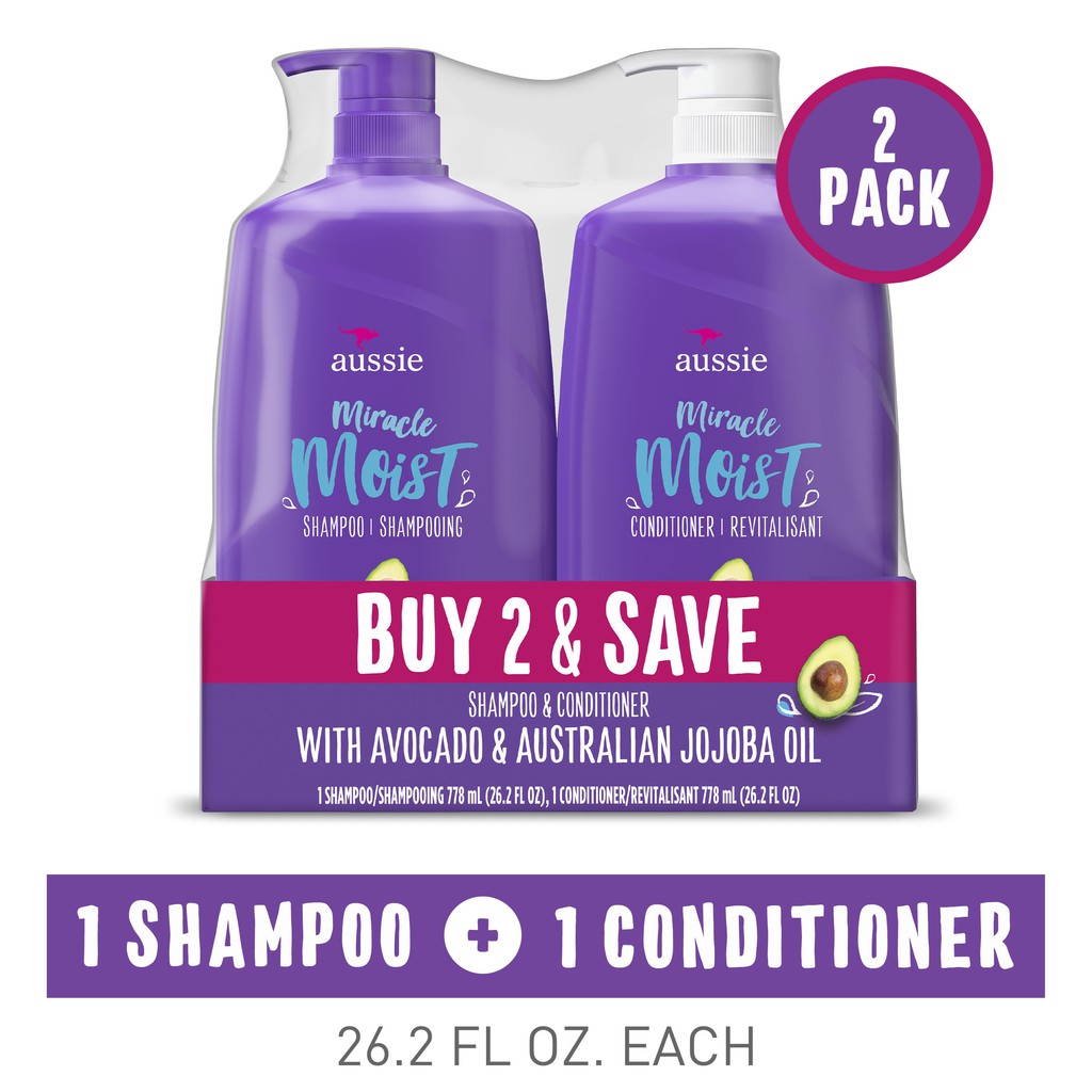 ภาพหน้าปกสินค้านำเข้า แพคคู่ Aussie Miracle Shampoo & Conditioner with Avocado & Jojoba oil - 30.4 fl oz