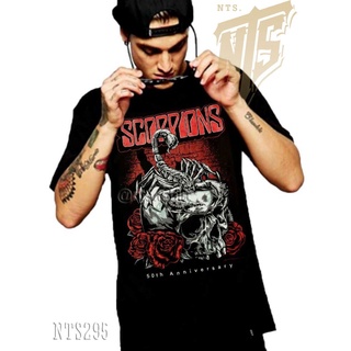 Tee   NTS​ 295 Scorpions เสิ้อยืดดำ เสื้อยืดชาวร็อค เสื้อวง New Type System NTS Rock brand Sz. S M L XL XXL