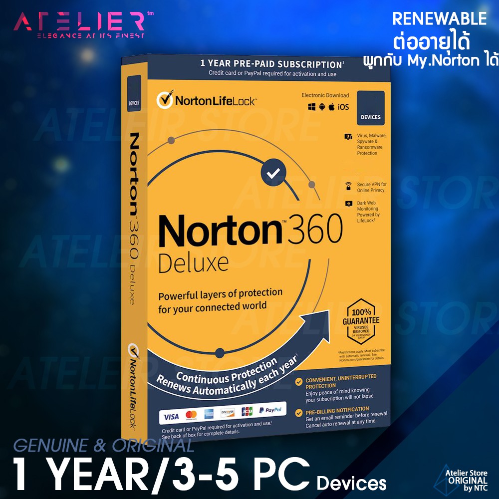 Norton 360 Deluxe/Security Deluxe 2024 - 1 ปี/3-5 เครื่อง-อุปกรณ์