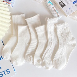 ถุงเท้า Jk ลูกไม้ สีขาว สไตล์เกาหลี ญี่ปุ่น สําหรับผู้หญิง
