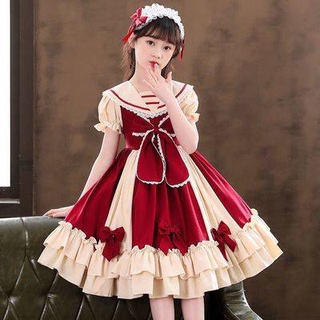 กระโปรงสาว Lolo Princess 2022 New -Sleeved Skirt Childrens Summer College Fengye Fashion Fashion