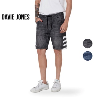 DAVIE JONES กางเกงขาสั้น ผู้ชาย เอวยางยืด สีกรม สีดำ Elasticated Shorts in navy black SH0057NV BK