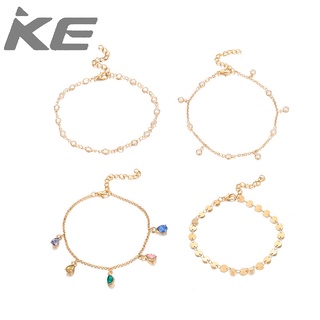 Jewelry alloy disc colored rhinestone four-anklet for girls for women low price