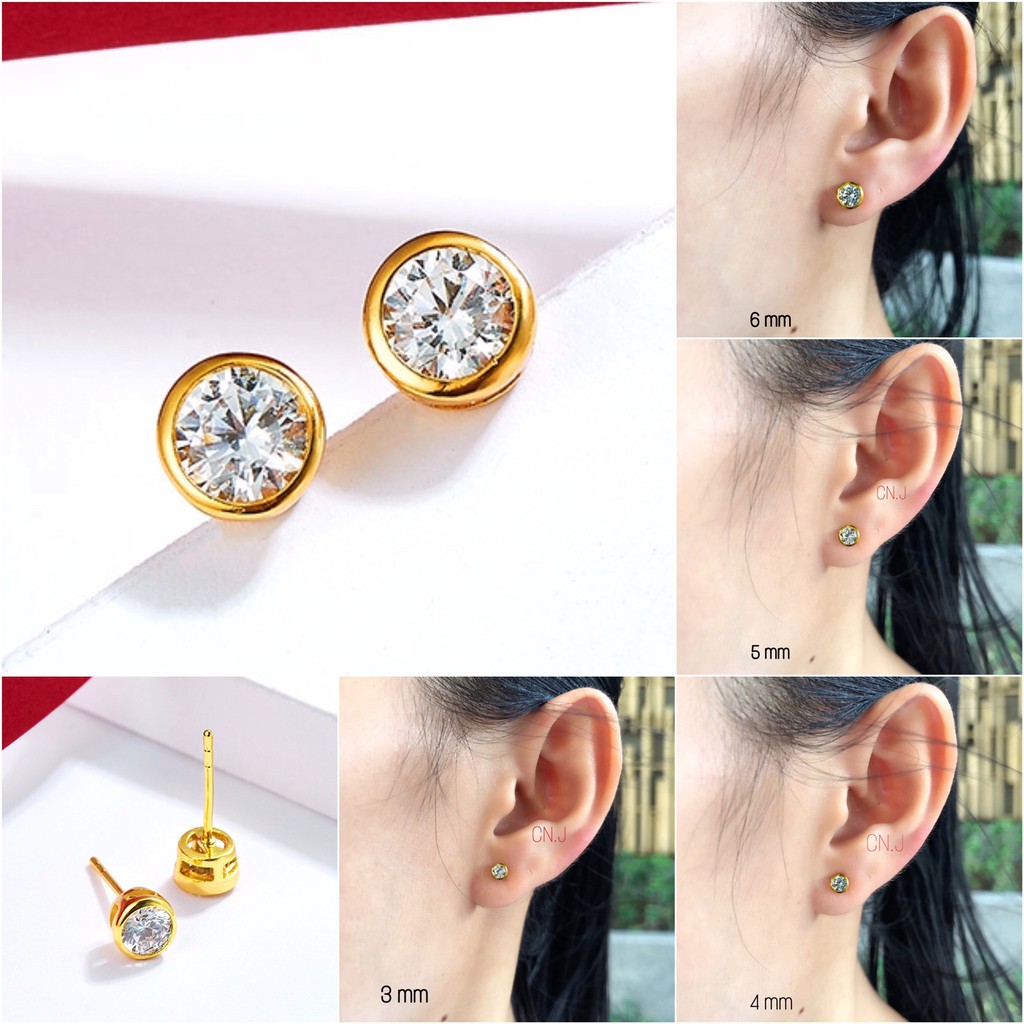 ภาพหน้าปกสินค้าต่างหูเพชรกลม ขนาด 3mm 4mm 5mm 6mm ต่างหูมินิมอล 1คู่ CN Jewelry earings ตุ้มหู ต่างหูแฟชั่น ต่างหูเกาหลี ต่างหูทอง