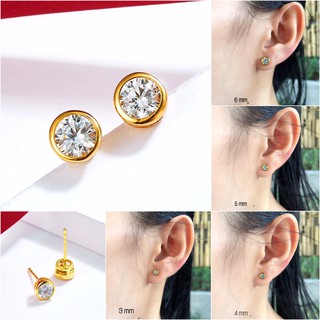 ราคาต่างหูเพชรกลม ขนาด 3mm 4mm 5mm 6mm ต่างหูมินิมอล👑 1คู่ CN Jewelry earings ตุ้มหู ต่างหูแฟชั่น ต่างหูเกาหลี ต่างหูทอง