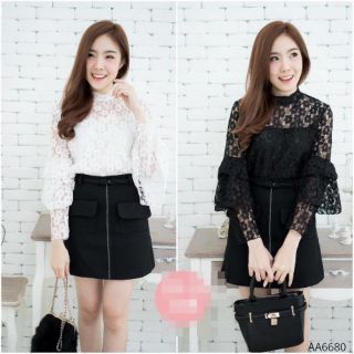เซต 2 ชิ้น เสื้อผ้าลูกไม้มีซับใน+กระโปรงผ้าซาร่า