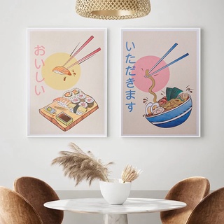 โปสเตอร์ภาพวาดผ้าใบ รูปซูชิราเมง สไตล์ญี่ปุ่น สําหรับร้านอาหาร