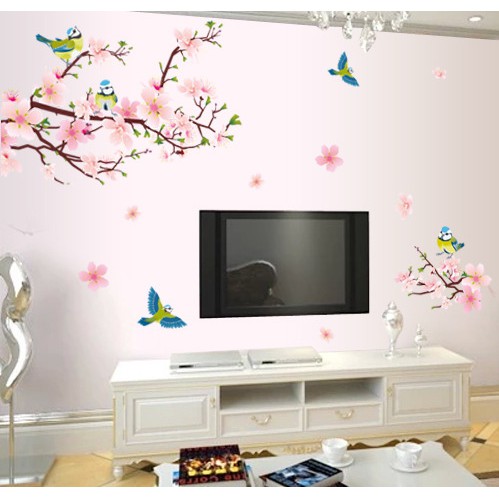 peach-blossom-magpie-สติ๊กเกอร์สําหรับติดตกแต่งผนังบ้าน