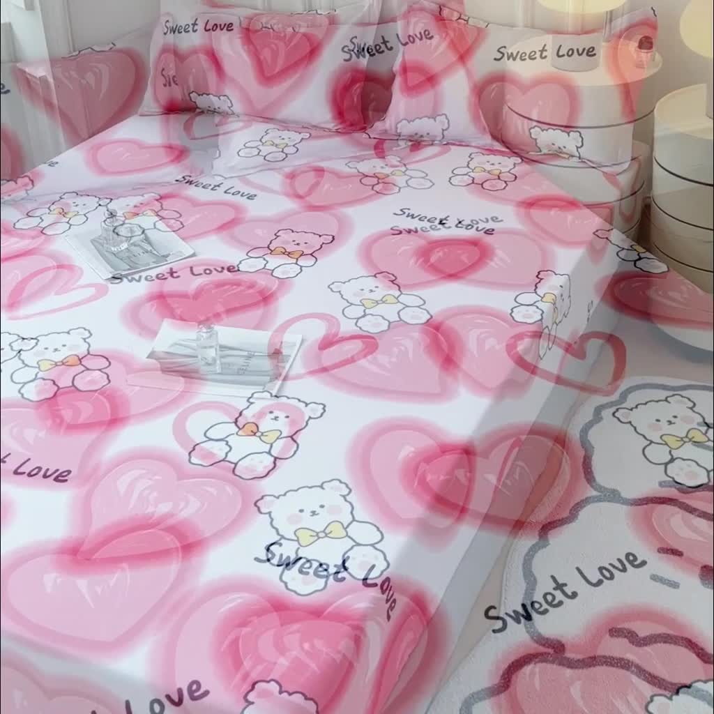 ผ้าปูที่นอน-พิมพ์ลายหมี-สีชมพู-1-ชิ้น-สําหรับนักเรียน-ผ้าปูที่นอน-ปลอกหมอน-ขนาดคิงไซซ์-คิงไซซ์-คิงไซซ์