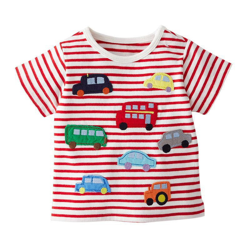 babyworld-เสื้อยืดผ้าฝ้ายพิมพ์ลายแถบสำหรับเด็ก