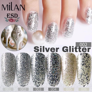 สีทาเล็บเจล สีกริสเตอร์เงิน ขนาด 15 ml. (อบ UV เท่านั้่น)  / Milan Silver Glitter Color Series Nail  15 ml.