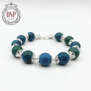 DSP กำไลหินนำโชคคริสโซคอลลา สร้อยข้อมือหินนำโชค : Chrysocolla Gemstone 925 Sterling Silver Bracelet [CFS0010]