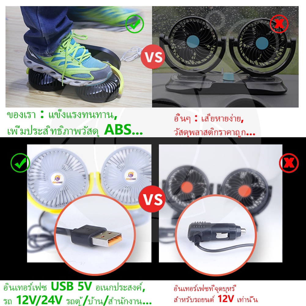 พัดลมหัวคู่ติดรถยนต์-12v24v-ส่ายไปมาได้-สำหรับรถบรรทุกขนาดใหญ่-กระบะ-รถตู้โดยสาร-usb-universal-ขนาดใหญ่สําหรับติดรถยนต์