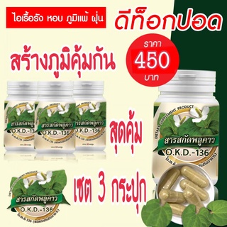 สินค้า O.K.D.-136 สารสกัดพลูคาว เข้มข้น  เซต 3 กระปุก ราคาสุดประหยัด 450 บาท 1แคปซูล 500 มิลลิกรัม เพิ่มภูมิคุ้มกัน