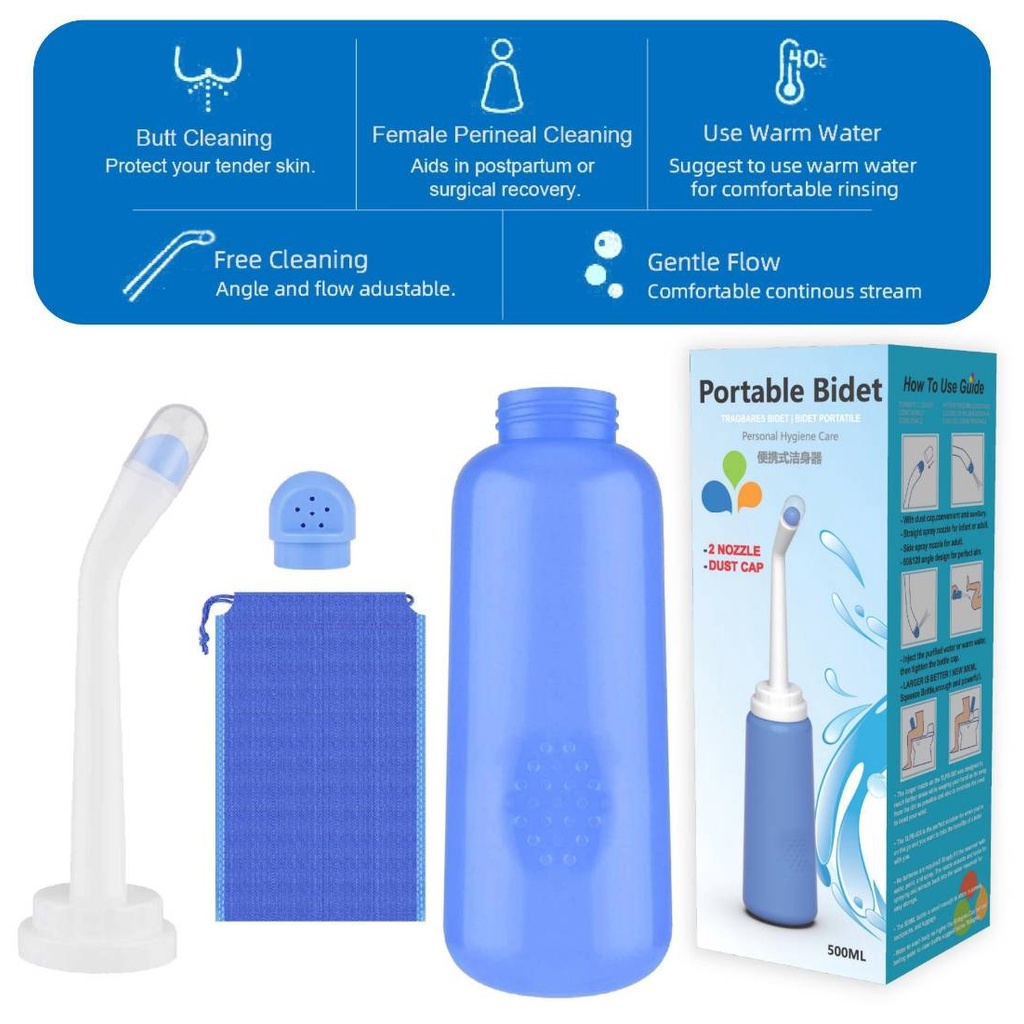 ที่ฉีดชำระแบบพกพา-1กระบอก2หัวฉีด-ความจุ500ml-portable-bidet-ขวดน้ำพร้อมหัวฉีดก้น-ที่ฉีดตูดใช้ได้ทั้งเด็กและผู้ใหญ่