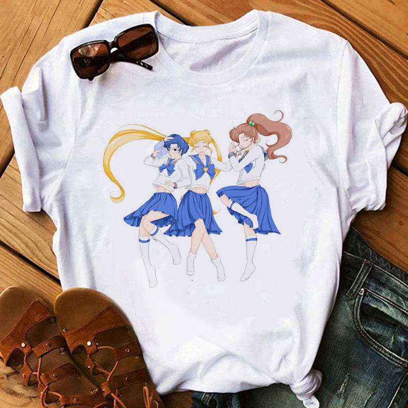 เสื้อยืดผ้าฝ้ายพิมพ์ลายขายดี-womens-fashion-cute-sailor-moon-kawaii-t-shirts-lovely-cartoon-female-printed-casual-t