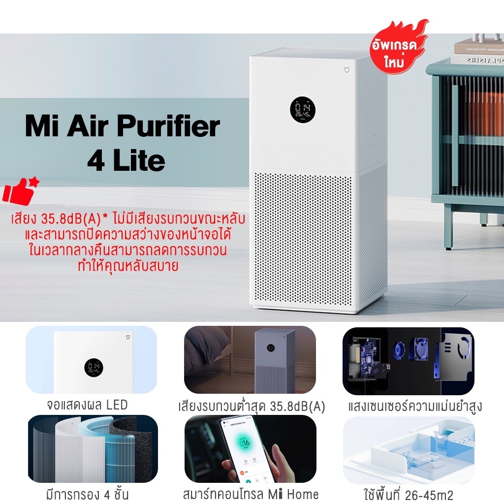 ภาพสินค้าXiaomi Mi Smart Air Purifier 4 Lite / 4 Pro เครื่องฟอกอากาศ กำจัดฟอร์มาลดีไฮด์/PM2.5 เหมาะพื้นที่ 25-43㎡ จากร้าน youpin_thailand_store บน Shopee ภาพที่ 1