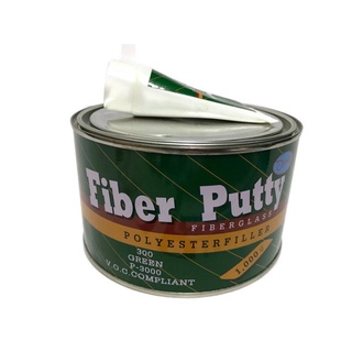 สีโป๊วไฟเบอร์ แพลน  Plan 2K Fiber Putty Fiberglass  Polyester Filler โป้วยึดเกาะเหล็กได้ดี สีเขียว ขนาด ตลับ 1000กรัม **