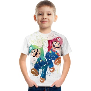เสื้อยืดคอกลม แขนสั้น พิมพ์ลาย Super Mario สําหรับเด็กผู้ชาย อายุ 3-14 ปี