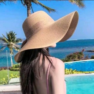 (ใช้โค้ด INCML11 ลด 50% สูงสุด 100) หมวกสานผู้หญิงปีกกว้าง หมวกเที่ยวทะลโบว์ข้างหลัง มีหลากสี.​ C-003