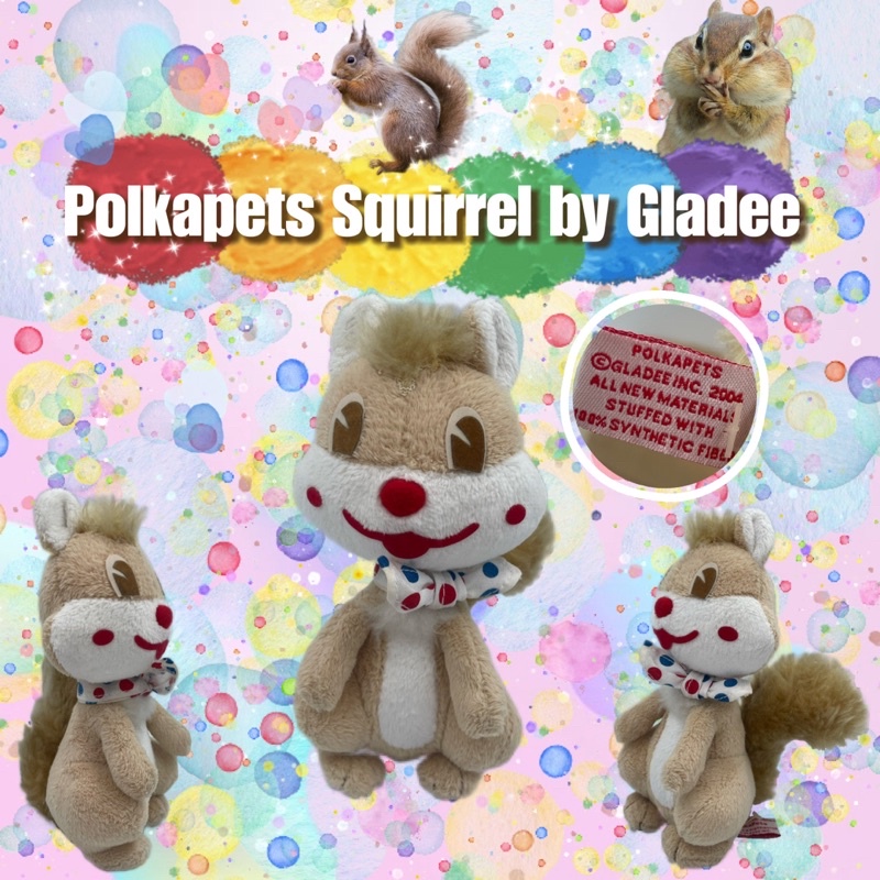 ตุ๊กตาน้องกระรอก-ผ้าพันคอลายจุด-แก้มแดง-น่ารัก-หายาก-มีเม็ดถ่วง-งานgladee-ปีเก่า-polkapets-squirrel-by-gladee-inc-2004