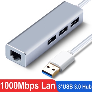 อะแดปเตอร์การ์ดเครือข่ายอีเธอร์เน็ต USB C USB 3.0 2.0 เป็นฮับ RJ45 100 1000Mbps Type-C USB เป็น RJ45 พร้อมฮับ USB สําหรับแล็ปท็อป พีซี แท็บเล็ต โทรศัพท์