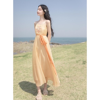 🔥Hot Sale/Improved Hanfu 2022 new national style high waist fairy skirt chiffon mid-length suspender dress นักเรียนหญิง