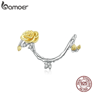 bamoer 925 Sterling Silver Rose Vines Plated platinum Charm for Origianl Bracelet Bead for Jewelry Making BSC322