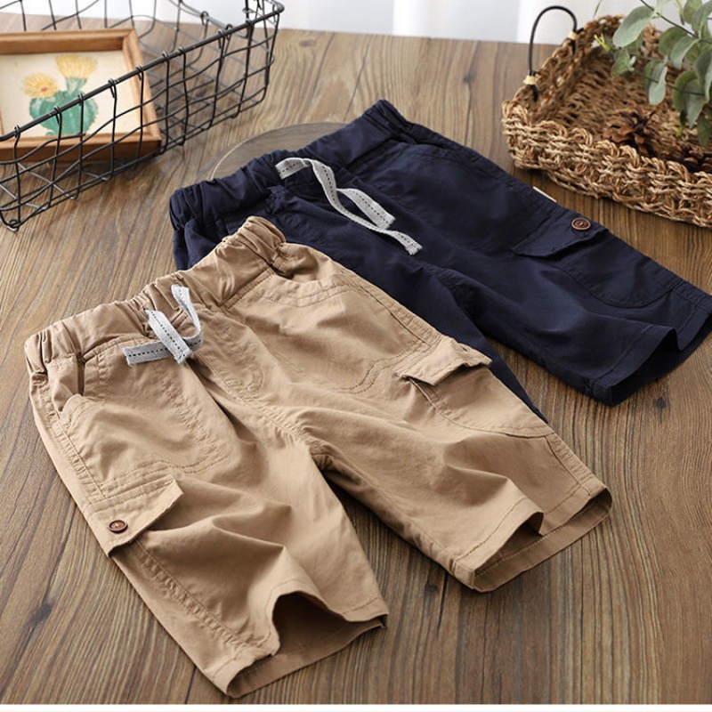 เสื้อผ้าเด็ก-กางเกงขาสั้นคาร์โก้เด็กผู้ชาย-กางเกงขาสั้น-สีพื้น-ขนาดใหญ่