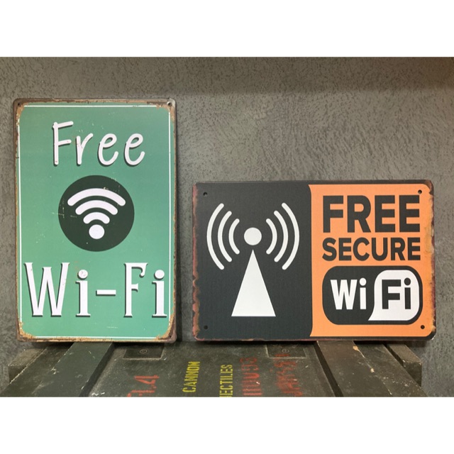 ป้ายสังกะสี-ติดผนัง-แผ่นเรียบ-free-wifi