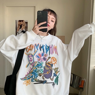 เสื้อกันหนาว แขนยาว ทรงหลวม ขนาดใหญ่ สไตล์เกาหลี สําหรับผู้หญิง