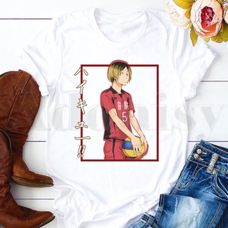 เสื้อยืดผ้าฝ้าย Kozume Kenma Haikyuu ! Nekoma เสื้อยืดแขนสั้นสไตล์วินเทจสําหรับผู้หญิง