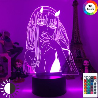 16 สีรีโมทคอนโทรลไฟกลางคืนศูนย์สอง 002 ที่รักใน FRANXX 3D อะนิเมะไฟ led สไลด์ไฟกลางคืนไฟส่องสว่าง Lampara ของขวัญคริสต์มาส