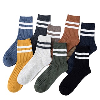 สินค้า KAFU D132 ถุงเท้าข้อกลางแฟชั่นใหม่ลายแถบแนวนอนถุงเท้าบาร์ถุงเท้ากีฬาสไตล์ลำลองผ้าฝ้าย