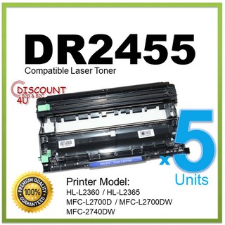 Discount4U Toner สินค้าเทียบเท่า ** Pack 5 ** ตลับหมึกเลเซอร์เทียบเท่ารุ่น  DR-2455 ใช้กับ HL-2370DN