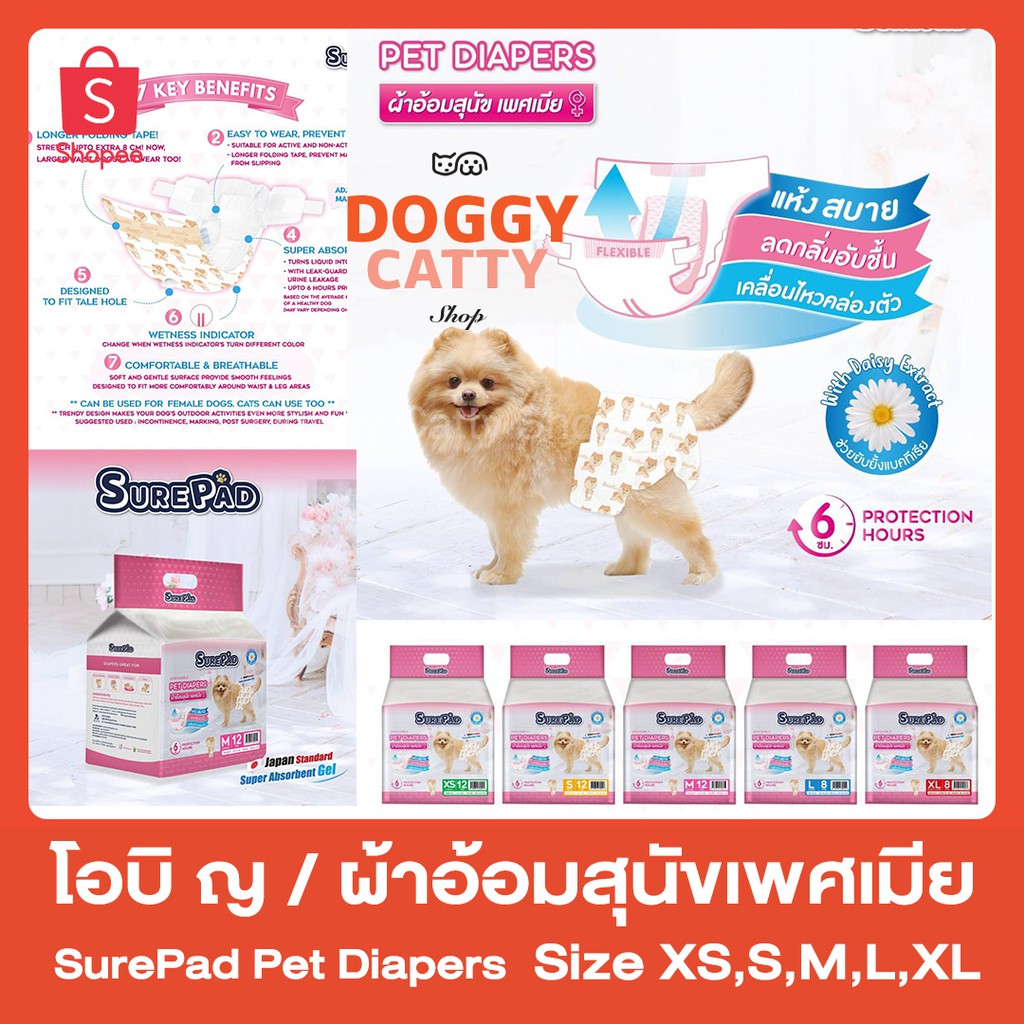 ผ้าอ้อมสุนัข-เพศเมีย-ฝึกขับถ่าย-เก็บกลิ่นได้ดี-surepad-pet-diapers