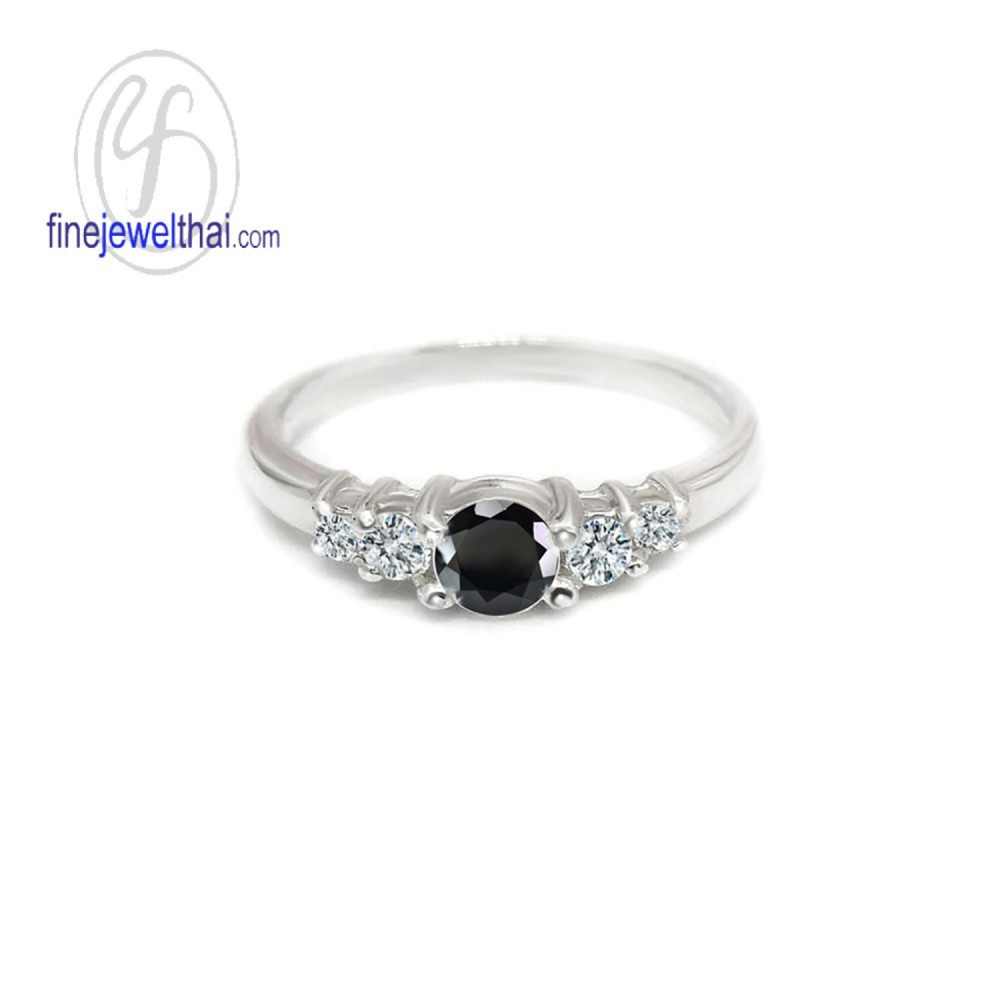 finejewelthai-แหวน-แหวนนิล-นิลแท้-แหวนเงินแท้-แหวนพลอย-พลอยประจำเดือนเกิด-black-spinel-silver-ring-r1116on