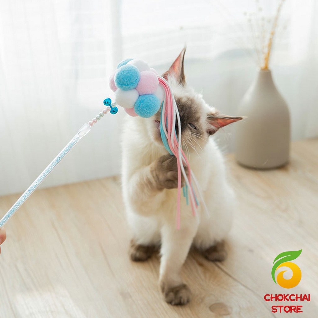 chokchaistore-ไม้ตก-ปอม-ปอม-ริบบิ้นลองล่อเล่นกับน้องแมว-funny-cat