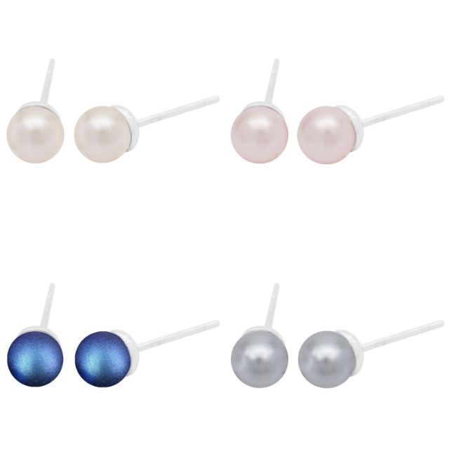 ภาพหน้าปกสินค้าSiwan Crystal "Single Pearl 6 mm" ต่างหูมุกแก้วคริสตัล 6 mm ตัวเรือนต่างหูและก้านต่างหูทำจากเงินแท้
